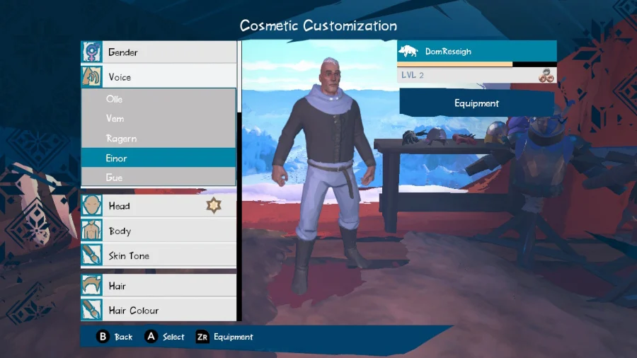 Screenshot of the character customisation menu in Boreal Blades