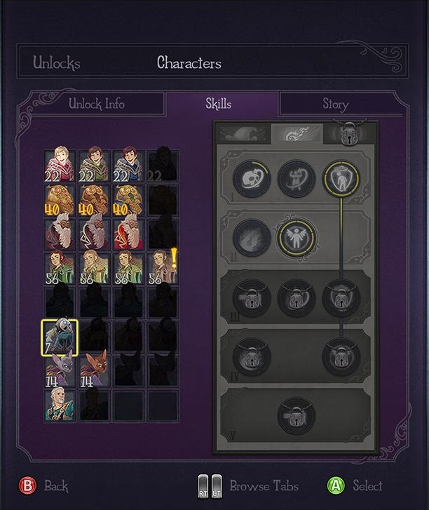 Screenshot of the character info menu in Nine Parchments