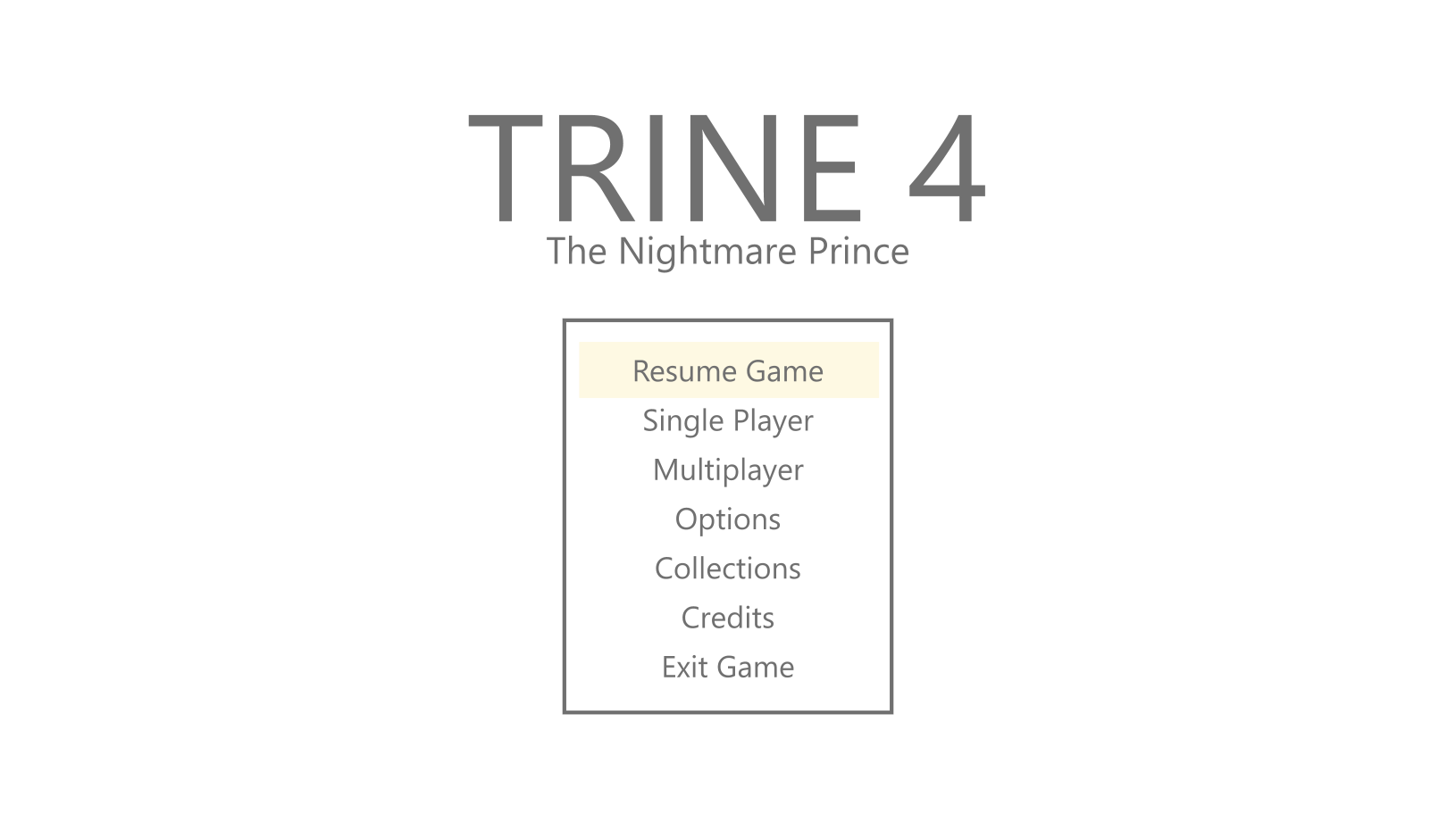 An interactive prototype made with the wireframes for Trine 4 menus