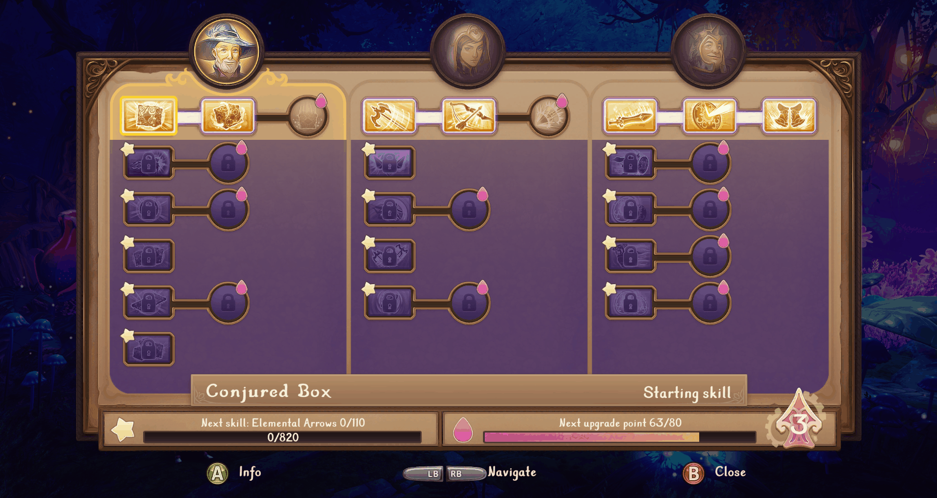 The skill tree in the game