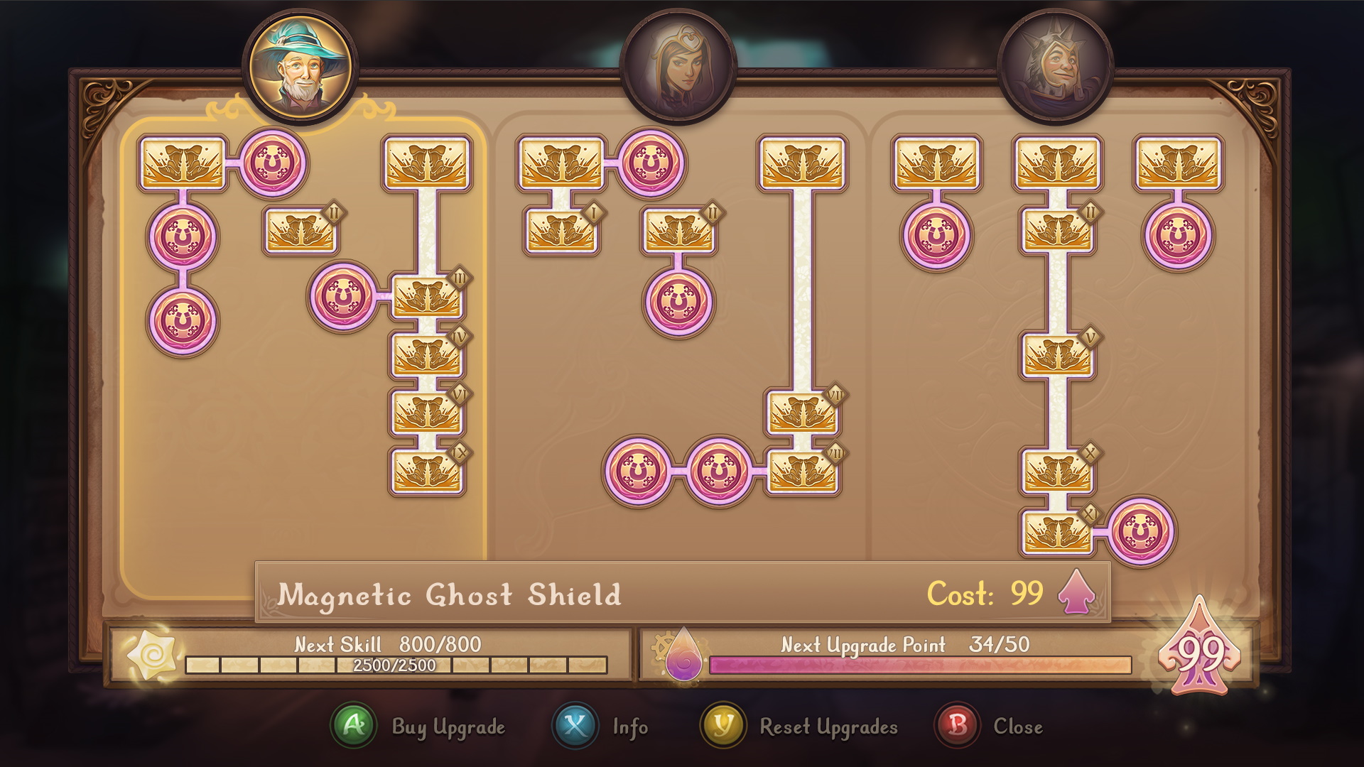 Mockup of a skill tree in Trine 4
