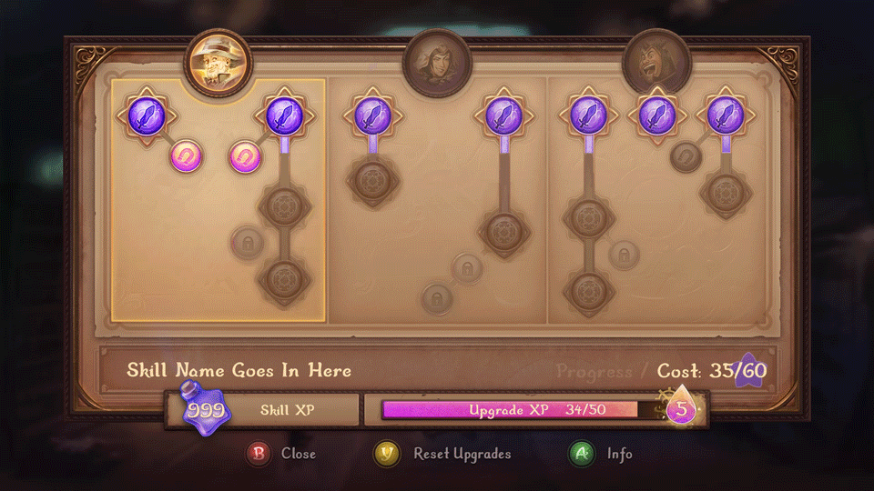 An animated mockup of the skill tree to showcase the different microinteractions