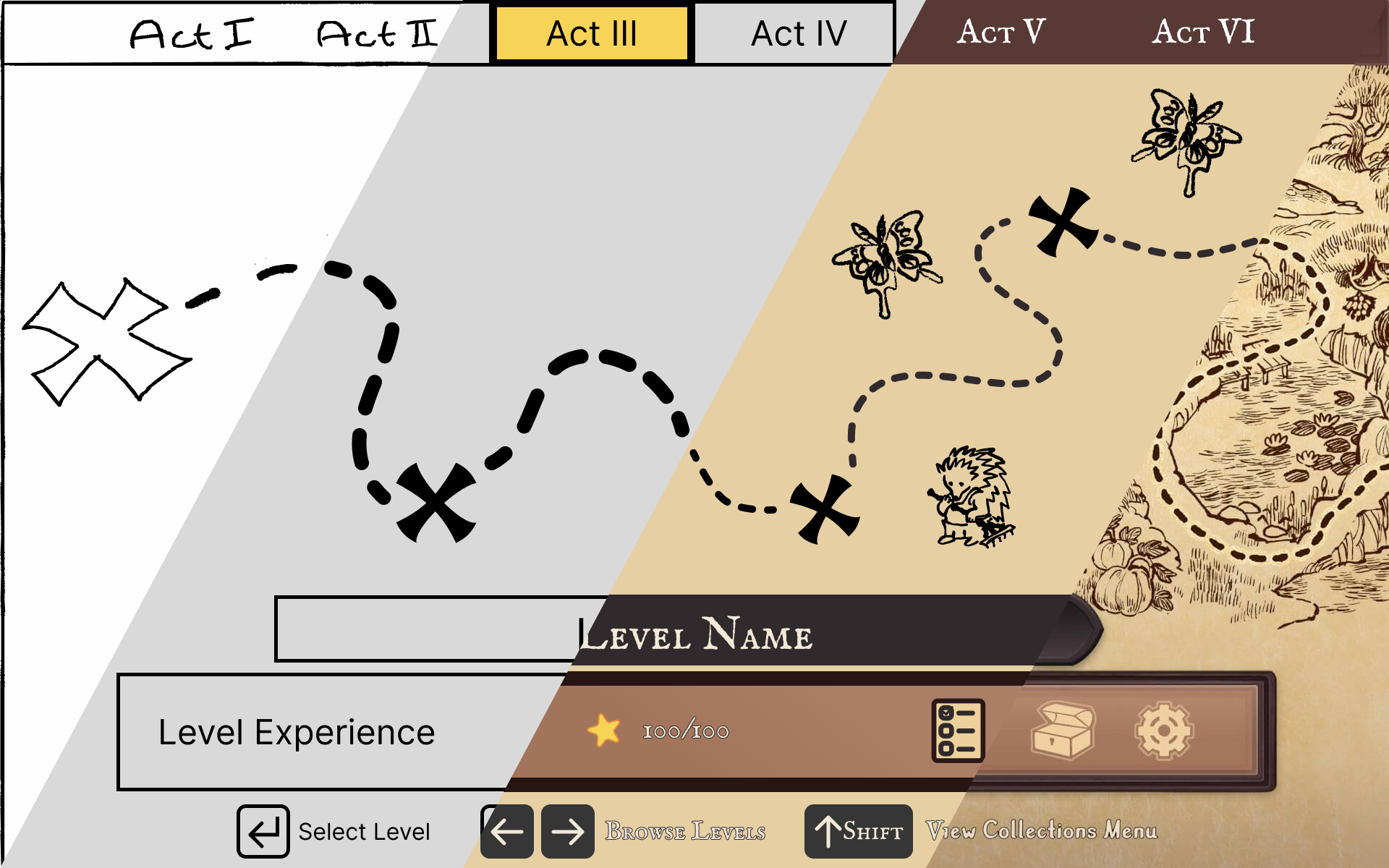 A stylised picture of the UI creation phases for the map view in Trine 4